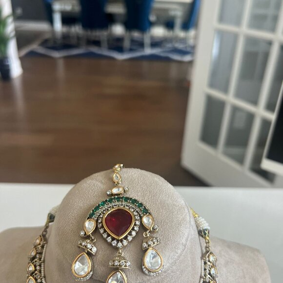 Victorian Polki Kundan Choker Necklace Set | Ruby Emerald Wedding Jewelry - Picture 12 of 15